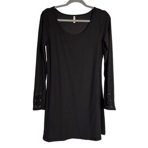 NWT Mudd Brand Juniors Womens Size Medium Black Jersey Dress Lace Sleeve Detail